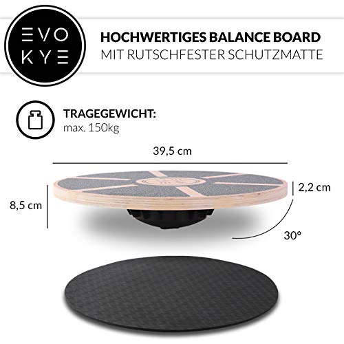 Tabla de equilibrio EVO KYE (redonda) con base antideslizante – Dispositivo de equilibrio de madera estable de alta calidad – Dispositivo deportivo óptimo para el hogar