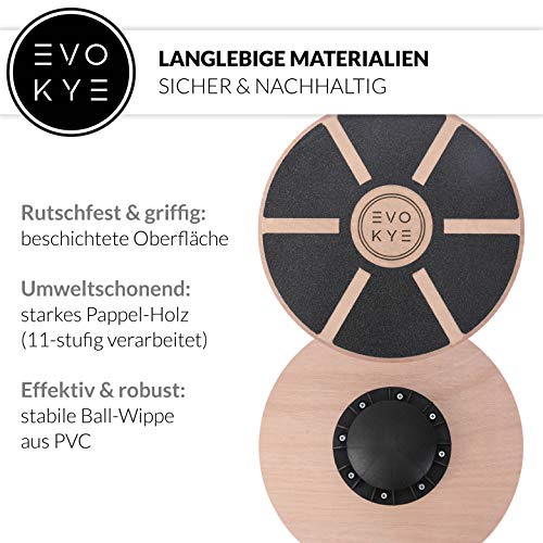 Tabla de equilibrio EVO KYE (redonda) con base antideslizante – Dispositivo de equilibrio de madera estable de alta calidad – Dispositivo deportivo óptimo para el hogar