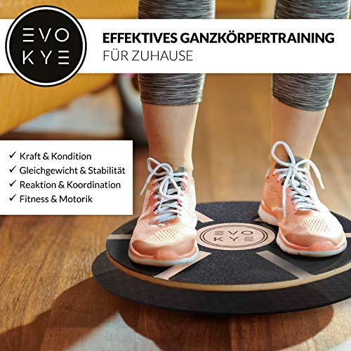 Tabla de equilibrio EVO KYE (redonda) con base antideslizante – Dispositivo de equilibrio de madera estable de alta calidad – Dispositivo deportivo óptimo para el hogar