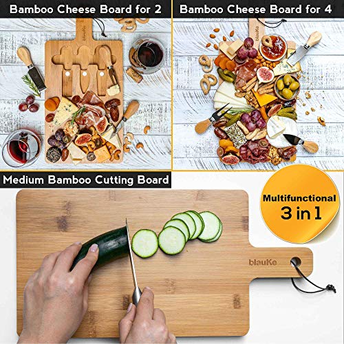 Tabla de Quesos y Cuchillos de Madera de Bambú (3 Cuchillos de Queso) - Tabla Para Cortar Queso Multifuncional - Tabla De Cortar Alimentos Por Un Lado Y Tabla De Quesos Por El Otro - BlauKe Tabla de Quesos y Cuchillos de Madera de Bambú (3 Cuchillos de Queso) - Tabla Para Cortar Queso Multifuncional - Tabla De Cortar Alimentos Por Un Lado Y Tabla De Quesos Por El Otro - BlauKe