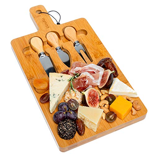 Tabla de Quesos y Cuchillos de Madera de Bambú (3 Cuchillos de Queso) - Tabla Para Cortar Queso Multifuncional - Tabla De Cortar Alimentos Por Un Lado Y Tabla De Quesos Por El Otro - BlauKe Tabla de Quesos y Cuchillos de Madera de Bambú (3 Cuchillos de Queso) - Tabla Para Cortar Queso Multifuncional - Tabla De Cortar Alimentos Por Un Lado Y Tabla De Quesos Por El Otro - BlauKe