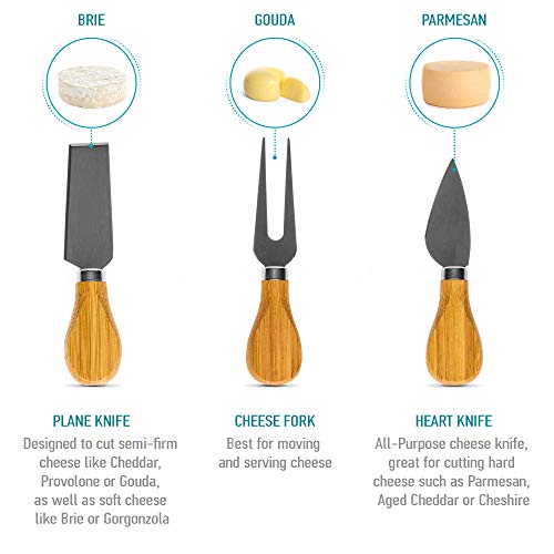 Tabla de Quesos y Cuchillos de Madera de Bambú (3 Cuchillos de Queso) - Tabla Para Cortar Queso Multifuncional - Tabla De Cortar Alimentos Por Un Lado Y Tabla De Quesos Por El Otro - BlauKe Tabla de Quesos y Cuchillos de Madera de Bambú (3 Cuchillos de Queso) - Tabla Para Cortar Queso Multifuncional - Tabla De Cortar Alimentos Por Un Lado Y Tabla De Quesos Por El Otro - BlauKe