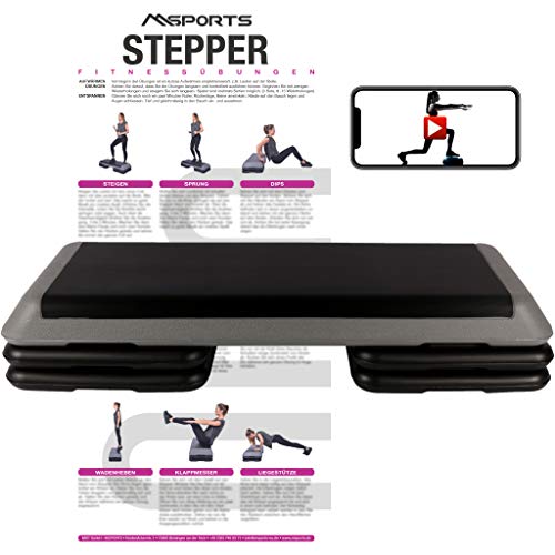 Tablero de paso a paso Professional incluye póster de ejercicios + aplicación Gratis Work Out | Stepper de Gimnasio ajustable en 3 alturas diferentes | Stepper