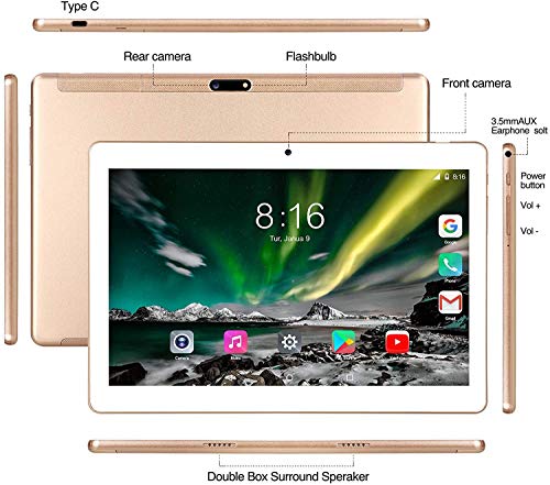 Tablet 10 Pulgadas - TOSCIDO Android 10.0 Certificado por Google GMS 4G LTE Tablets,4GB de RAM y 64 GB,Dobles SIM, GPS,WiFi,Teclado Bluetooth，Ratón，Funda para Tableta y Más Incluidos - Gold