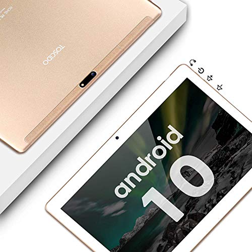 Tablet 10 Pulgadas - TOSCIDO Android 10.0 Certificado por Google GMS 4G LTE Tablets,4GB de RAM y 64 GB,Dobles SIM, GPS,WiFi,Teclado Bluetooth，Ratón，Funda para Tableta y Más Incluidos - Gold