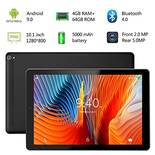 Tablet 10 Pulgadas YOTOPT, 4GB de RAM y 64 GB de Memoria, Android 9.0 Dobles SIM y TF, GPS WiFi Soporte (Negro