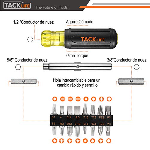 TACKLIFE 16 en 1 Destornillador multipuntas con 16 Puntas Intercambiables, Eje Hueco, Mango de Diseño Ergonómico, CR-V - HSS3B