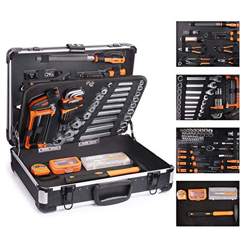 TACKLIFE Cajas de Herramientas de Aluminio,136Pcs Multifuncional Juego de Herramientas de Mano,Juego de Destornilladores de Precisión, Martillo, Alicates-HHK4B