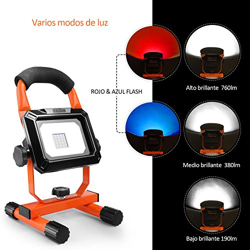 TACKLIFE FOCO LED BATERIA, Portátil y Giratorio Foco LED Bateria Recargable 15W DC, Exterior Iluminación 760 Lúmenes, 4 Modos LWL1B, Cable 1.5m, Tiempo de Trabajo 17h, Banco de Energía 5V 2A, 4400mah