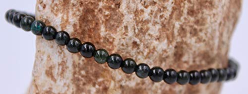 Taddart Minerals – Pulsera negra de la piedra preciosa natural turmalina Schörl con bolas de 4 mm en hilo de nailon elástico – hecha a mano