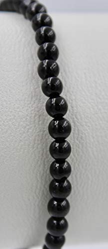Taddart Minerals – Pulsera negra de la piedra preciosa natural turmalina Schörl con bolas de 4 mm en hilo de nailon elástico – hecha a mano