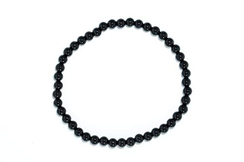 Taddart Minerals – Pulsera negra de la piedra preciosa natural turmalina Schörl con bolas de 4 mm en hilo de nailon elástico – hecha a mano