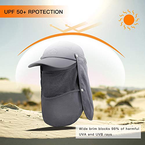 TAGVO Sombrero de Sol con Cubierta de Cuello Desmontable, Protección UPF 50+ Sombreros y Gorras de Pescador Transpirables, Plegable Secado Rápido Sombreros de Acampada y Marcha para Hombres Mujeres