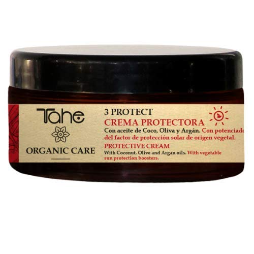 Tahe Organic Care 3 Protect Crema Capilar Protectora con Protección Solar y UV | Crema de pelo Aceite de Coco - Oliva - Argán, 300 ml