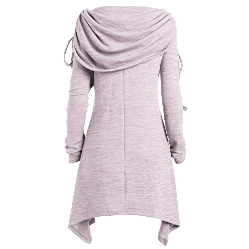 Talla Extra Sudadera Sin Capucha Mujer Largo Blusas Camiseta de Manga Larga Cuello Redondo Suelto Túnica Casual Basic Pull-Over Tops Color Sólido Túnica de Cuello Plegable riou