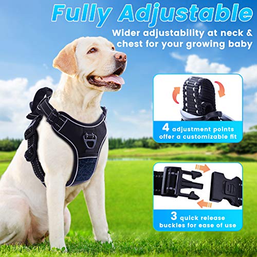 TAMOWA Arnes Perro Ajustable Grande Mediano Arnés Pecho Antitirones Perros Coche Cómodo Transpirable y con Lineas Reflectantes, Arnés para Perro para Caminar Entrenamiento (Negro, L)