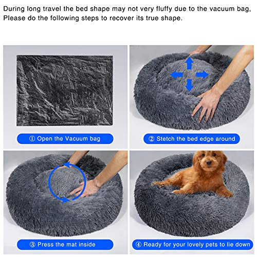 TAMOWA Cama Perro Suave Cama Gato Redonda, Camas de Gatos Perros de Donut con Parte Inferior Antideslizante, Cómodo Suave y Cálida Cama para Mascotas Gatos y Perros Pequeños, 50cm, Gris Oscuro