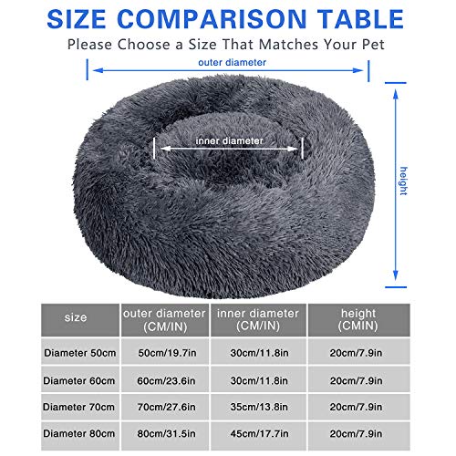 TAMOWA Cama Perro Suave Cama Gato Redonda, Camas de Gatos Perros de Donut con Parte Inferior Antideslizante, Cómodo Suave y Cálida Cama para Mascotas Gatos y Perros Pequeños, 50cm, Gris Oscuro