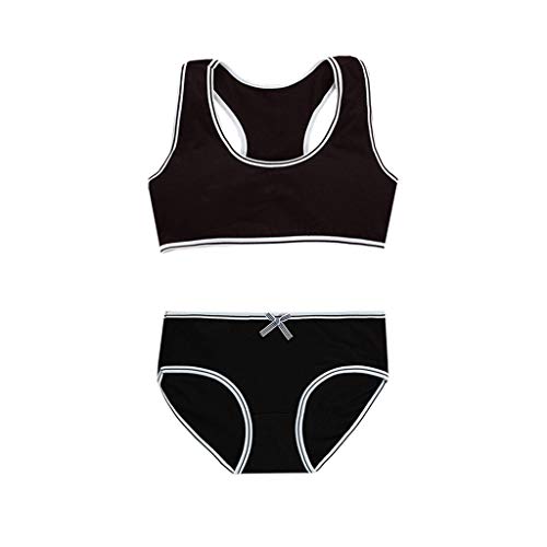 Tandou Set Sujetador Deportivo Niña 8-14 años, Cómodo Bralette (Negro)