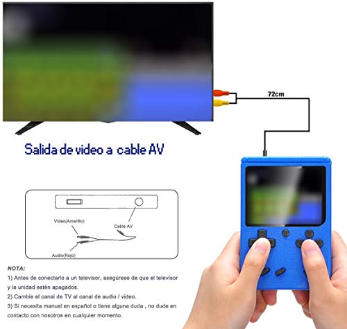 Tanouve Consola Retro, Videoconsolas Consola de Juegos Portátil con 400 Juegos Clásicos Pantalla LCD 3 Pulgadas Soporte Conectar TV 2 Jugadores para Hombres Amigos en Navidad-Azul
