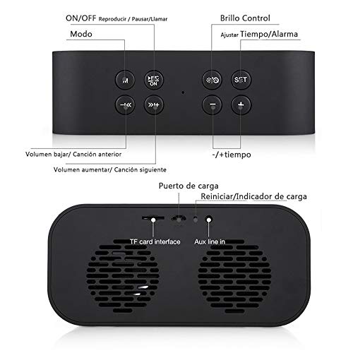 Tanouve Despertador con Altavoz Bluetooth Inalámbrico, 2000mAh Recargable Digital Reloj Despertador Espejo con Tiempo/Alarmas Dobles/Micrófono/Brillo Ajustable en Hogar Tanouve Despertador con Altavoz Bluetooth Inalámbrico, 2000mAh Recargable Digital Reloj Despertador Espejo con Tiempo/Alarmas Dobles/Micrófono/Brillo Ajustable en Hogar