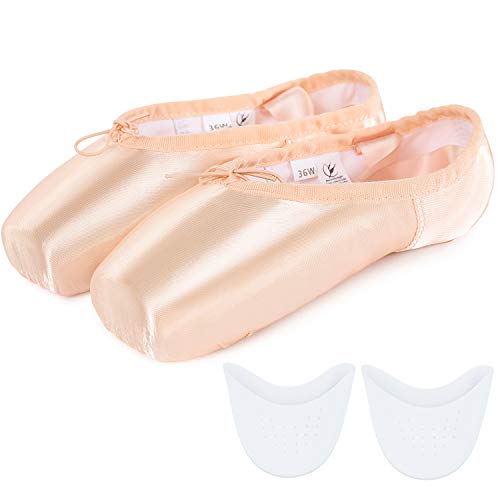 tanzdunsje Zapatillas de Ballet de Punta Zapatillas de Danza Profesionales Rosadas con Cinta Cosida y Almohadillas de Silicona para niñas y Mujeres