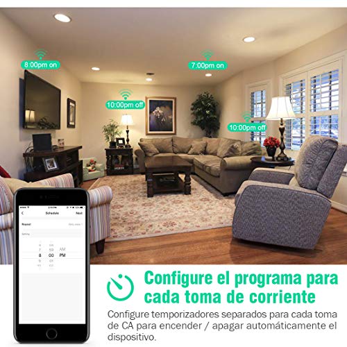 TAOCOCO Regleta inteligente, Smart Power Strip con 4 zócalos y 3 USB, Admite control por voz/Control remoto/Temporizador para la aplicación/Compatible con Alexa Google Home e IFTTT Multiplex Smart