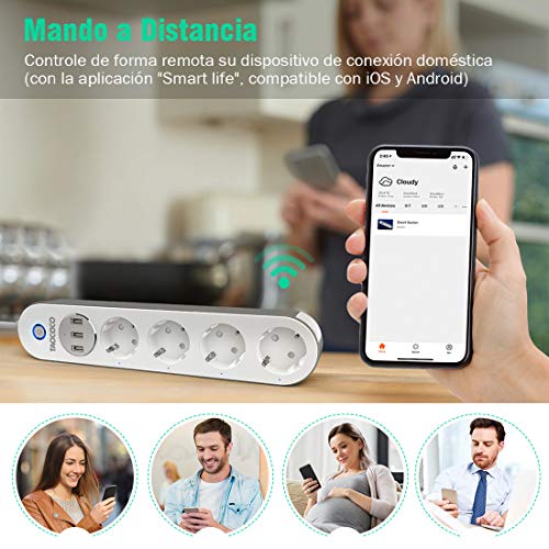 TAOCOCO Regleta inteligente, Smart Power Strip con 4 zócalos y 3 USB, Admite control por voz/Control remoto/Temporizador para la aplicación/Compatible con Alexa Google Home e IFTTT Multiplex Smart