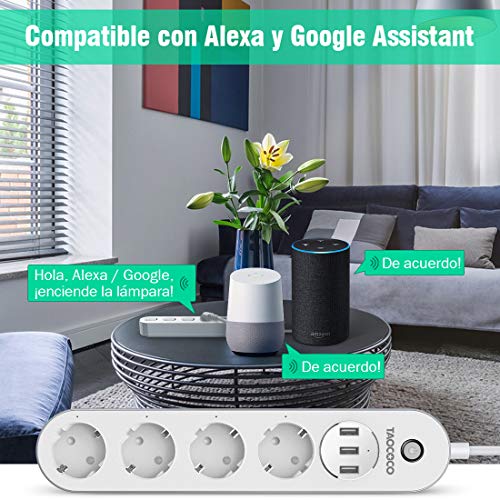 TAOCOCO Regleta inteligente, Smart Power Strip con 4 zócalos y 3 USB, Admite control por voz/Control remoto/Temporizador para la aplicación/Compatible con Alexa Google Home e IFTTT Multiplex Smart TAOCOCO Regleta inteligente, Smart Power Strip con 4 zócalos y 3 USB, Admite control por voz/Control remoto/Temporizador para la aplicación/Compatible con Alexa Google Home e IFTTT Multiplex Smart