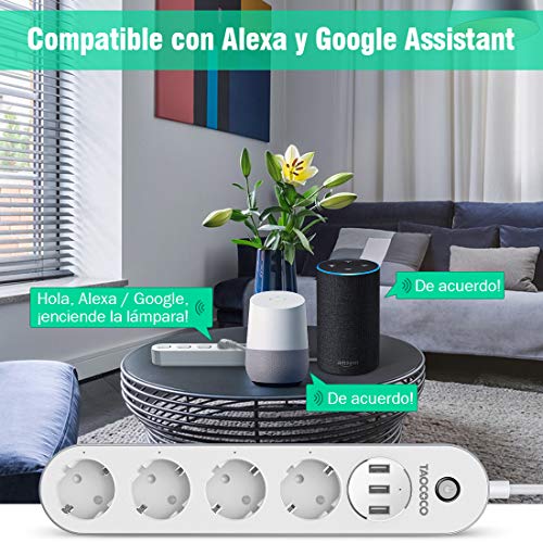 TAOCOCO Regleta inteligente, Smart Power Strip con 4 zócalos y 3 USB, Admite control por voz/Control remoto/Temporizador para la aplicación/Compatible con Alexa Google Home e IFTTT Multiplex Smart