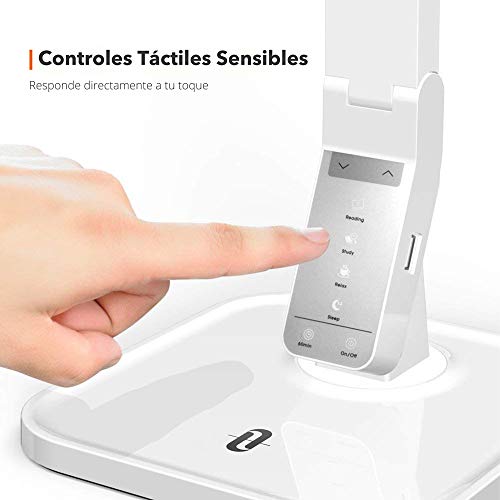 TaoTronics Lámpara Escritorio Usb LED,Flexo de Escritorio (4 Modos, 5 Niveles de Brillo, USB 5v/1A para cargar, Temporizador de 60min) para Leer, Estudiar, Cuidado de ojos, Color Blanco TaoTronics Lámpara Escritorio Usb LED,Flexo de Escritorio (4 Modos, 5 Niveles de Brillo, USB 5v/1A para cargar, Temporizador de 60min) para Leer, Estudiar, Cuidado de ojos, Color Blanco
