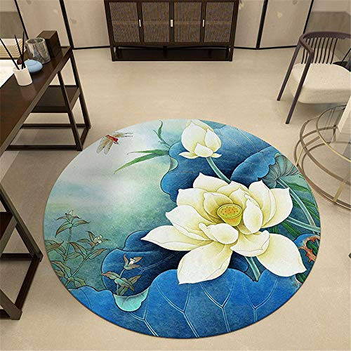 Tapete Redondo Felpudos Alfombra, Morbuy Estampado Lotus Estilo Chino Alfombras Piso Moqueta Poliéster Dormitorio Sala de Estar Juego Mats Pad para Habitación Decorativo (80cm,Azul) Tapete Redondo Felpudos Alfombra, Morbuy Estampado Lotus Estilo Chino Alfombras Piso Moqueta Poliéster Dormitorio Sala de Estar Juego Mats Pad para Habitación Decorativo (80cm,Azul)