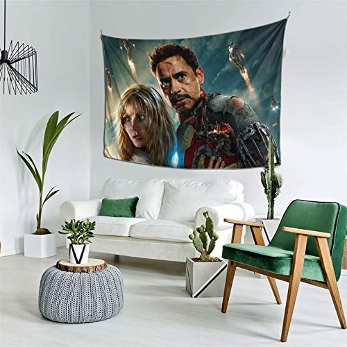 Tapiz para colgar en la pared para dormitorio, superhéroe, Iron Man Tony Stark y su W Ife impactante guerra, decoración de sala de estar, lista para colgar, ropa de cama de 210 x 150 cm