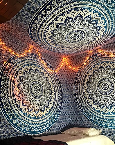 Tapiz Raajsee de regalo de Navidad, azul con degradado y Mándala, tapiz de elefante bohemio, diseño psicodélico para colgar en la pared, tapiz hippie de 220 x 240 cm