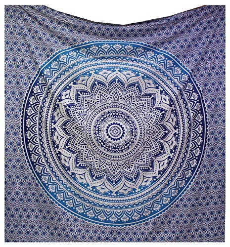 Tapiz Raajsee de regalo de Navidad, azul con degradado y Mándala, tapiz de elefante bohemio, diseño psicodélico para colgar en la pared, tapiz hippie de 220 x 240 cm