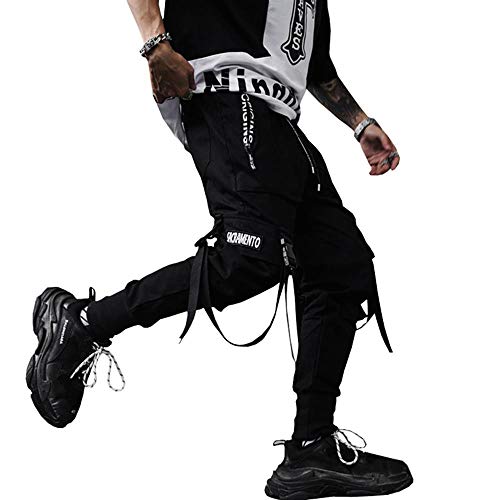 Tasty Life Pantalones Harem para Correr Pantalones De Hip Hop De Primavera para Hombres Pantalones Deportivos Multibolsillos Negros Monos Callejeros De Moda Casual(L,Black)