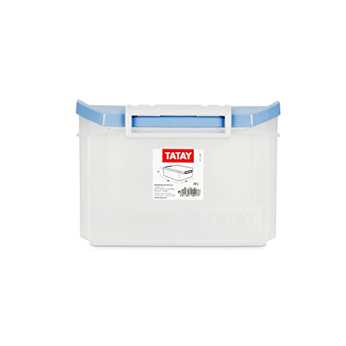 TATAY 1150107 - Caja de Almacenamiento Multiusos con Tapa, 14 l de Capacidad, Plástico Polipropileno Libre de BPA, Azul, 27 x 39 x 19 cm