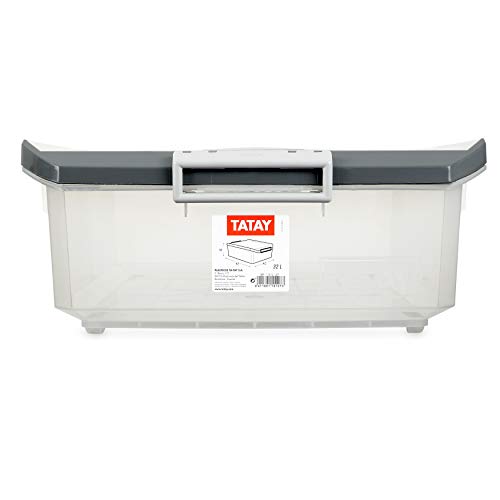Tatay 1151222 Caja de Almacenamiento Multiusos Bajo Cama con Tapa, 32 l de Capacidad, Plástico Polipropileno Libre de BPA, Transparente con Tapa Gris, 40 x 56 x 17,5 cm Tatay 1151222 Caja de Almacenamiento Multiusos Bajo Cama con Tapa, 32 l de Capacidad, Plástico Polipropileno Libre de BPA, Transparente con Tapa Gris, 40 x 56 x 17,5 cm