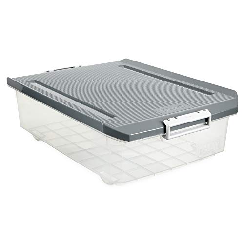 Tatay 1151222 Caja de Almacenamiento Multiusos Bajo Cama con Tapa, 32 l de Capacidad, Plástico Polipropileno Libre de BPA, Transparente con Tapa Gris, 40 x 56 x 17,5 cm Tatay 1151222 Caja de Almacenamiento Multiusos Bajo Cama con Tapa, 32 l de Capacidad, Plástico Polipropileno Libre de BPA, Transparente con Tapa Gris, 40 x 56 x 17,5 cm