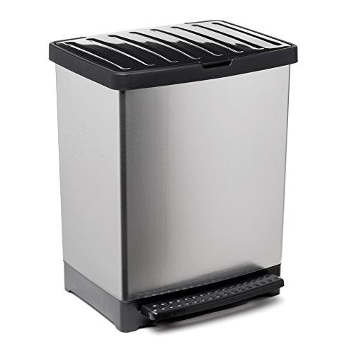 Tatay Trend-Cubo de basura para cocina fabricado en PP metalizado con 25 litros de capacidad-Sistema de apertura a pedal, 33.5 x 31 x 42 cm