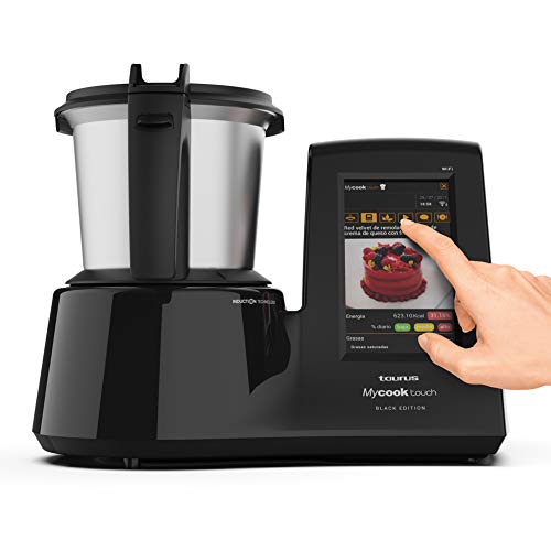Taurus Mycook Touch Black Edition - Robot de Cocina con wifi, 1600W, 2L, hasta 140º, multifunción, miles de recetas gratuitas e ilimitadas, app mycook, conectividad con tu smartphone, Vaporera