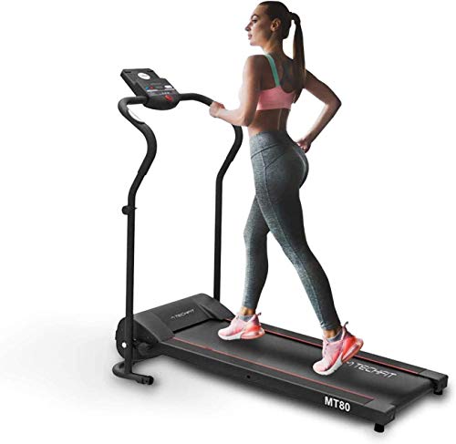 TechFit MT80 Cinta de Correr Eléctrica Plegable 1.0 HP, Máquina de Correr Que Ahorra Espacio, con Pantalla LED y Prueba de Frecuencia Cardíaca, Hogar o la Oficina