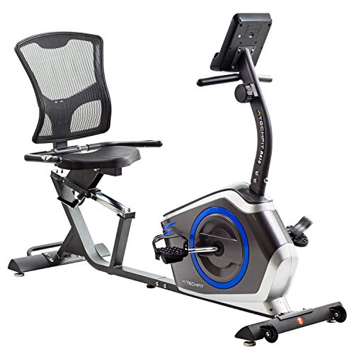 TechFit R410 Bicicleta Estática Reclinada, Ideal para el Entrenamiento de Recuperación, Sillín Ajustable, Sensores de Pulso y Monitor LCD