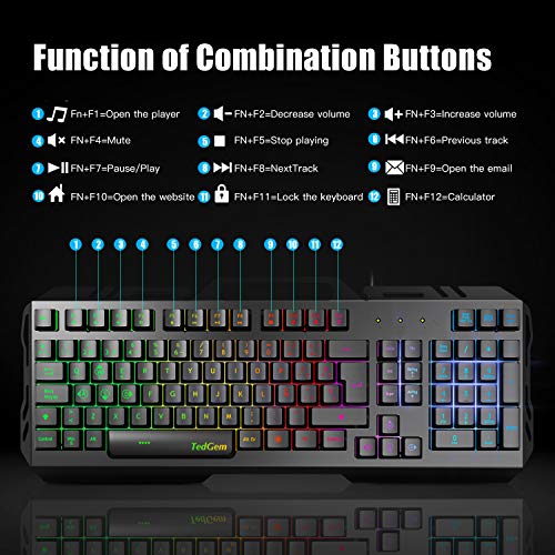 Teclados Gaming, TedGem Teclado Gaming, Teclado USB, Teclado Gaming PS4 LED Retroiluminado con Cable USB, Teclado para PC / Laptop / PS4 / Xbox One (Teclados Español, Negro)