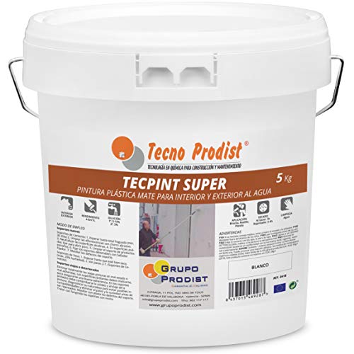 TECPINT SÚPER de Tecno Prodist - 5 Kg (BLANCO) Pintura para Exterior e Interior al Agua - Gran cubrición y blancura - Lavable - Fácil Aplicación