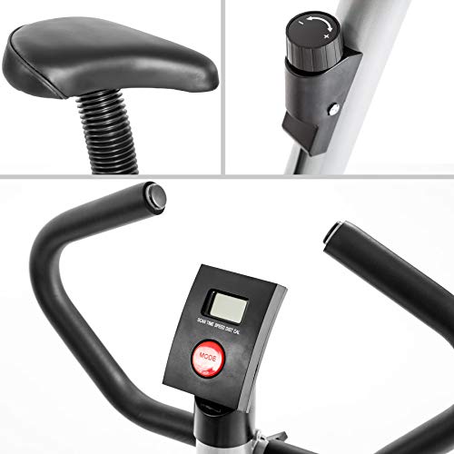 TecTake 401077 Bicicleta Estática con Consola, Asiento Ajustable en Altura, Entrenamiento Musculación, Fitness Deporte, Pantalla de LCD, Carga Máxima 100 kg