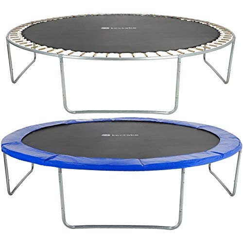 tectake 800789 Trampolín Cama Elástica de Jardín, Apertura Vertical, Exterior Patio Aire Libre, Juego Fitness Entretenimiento, Estructura de Acero, Escalera & Red de Seguridad -varios Tamaños (366 cm)