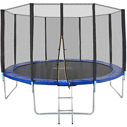 tectake 800789 Trampolín Cama Elástica de Jardín, Apertura Vertical, Exterior Patio Aire Libre, Juego Fitness Entretenimiento, Estructura de Acero, Escalera & Red de Seguridad -varios Tamaños (366 cm)