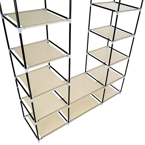 TecTake Armario de Lona Tela Ropa ropero Organizador guardarropa con Barras de Colgar | con 12 Compartimentos de 5 Niveles | 150 x 175 x 45cm (Beige | no. 402527)