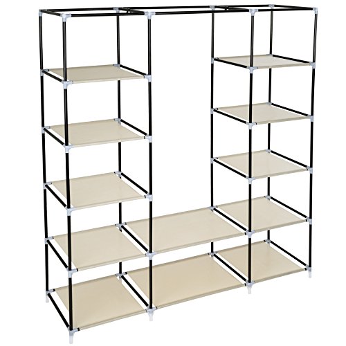 TecTake Armario de Lona Tela Ropa ropero Organizador guardarropa con Barras de Colgar | con 12 Compartimentos de 5 Niveles | 150 x 175 x 45cm (Beige | no. 402527) TecTake Armario de Lona Tela Ropa ropero Organizador guardarropa con Barras de Colgar | con 12 Compartimentos de 5 Niveles | 150 x 175 x 45cm (Beige | no. 402527)
